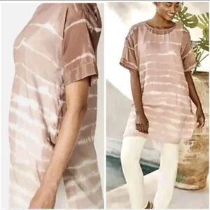J. Jill Pure Top Fawn‎ Ombré Tie Dye Cotton Silk SheerTunic Long Short Sleeve LP